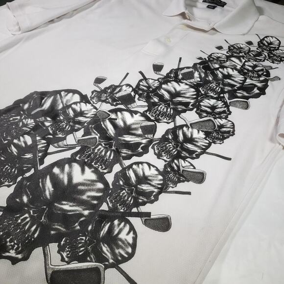 Tattoo Golf Polo Men Large Skull All Over Graphic Print Stretch Polo Shirt Skull - Picture 2 of 8